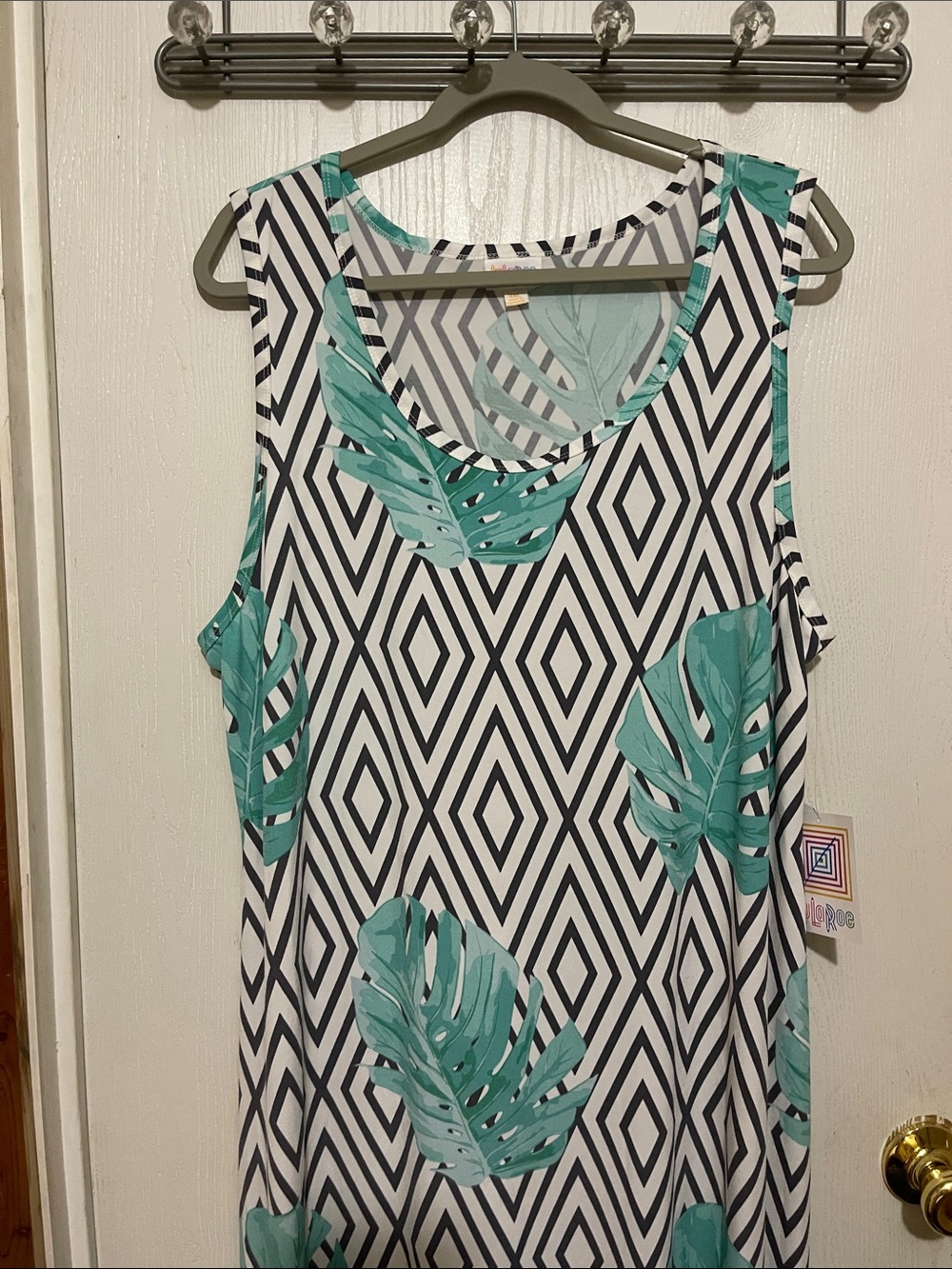 LuLaRoe Dani Sleeveless Geometric & Tropical Leaf Dress Teal Green 3XL BNWT